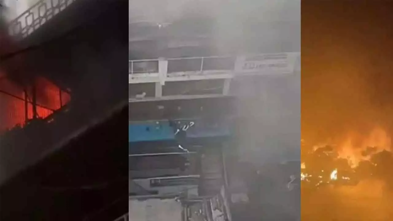 Huge fire breaks out at Dewan Devdi market, destroying 30 shops