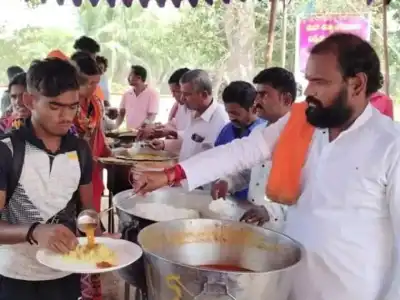 Annadanam organized for Karnataka pilgrims at Alampur Jogulamba Temple on Ugadi.