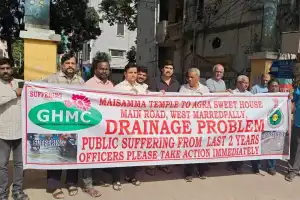 West Marredpally residents protest as sewage overflows on road