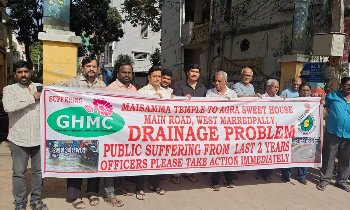 West Marredpally residents protest as sewage overflows on road