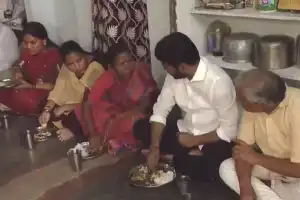 CM Revanth Reddy visits home of beneficiary in Sarapaka and shares midday meal