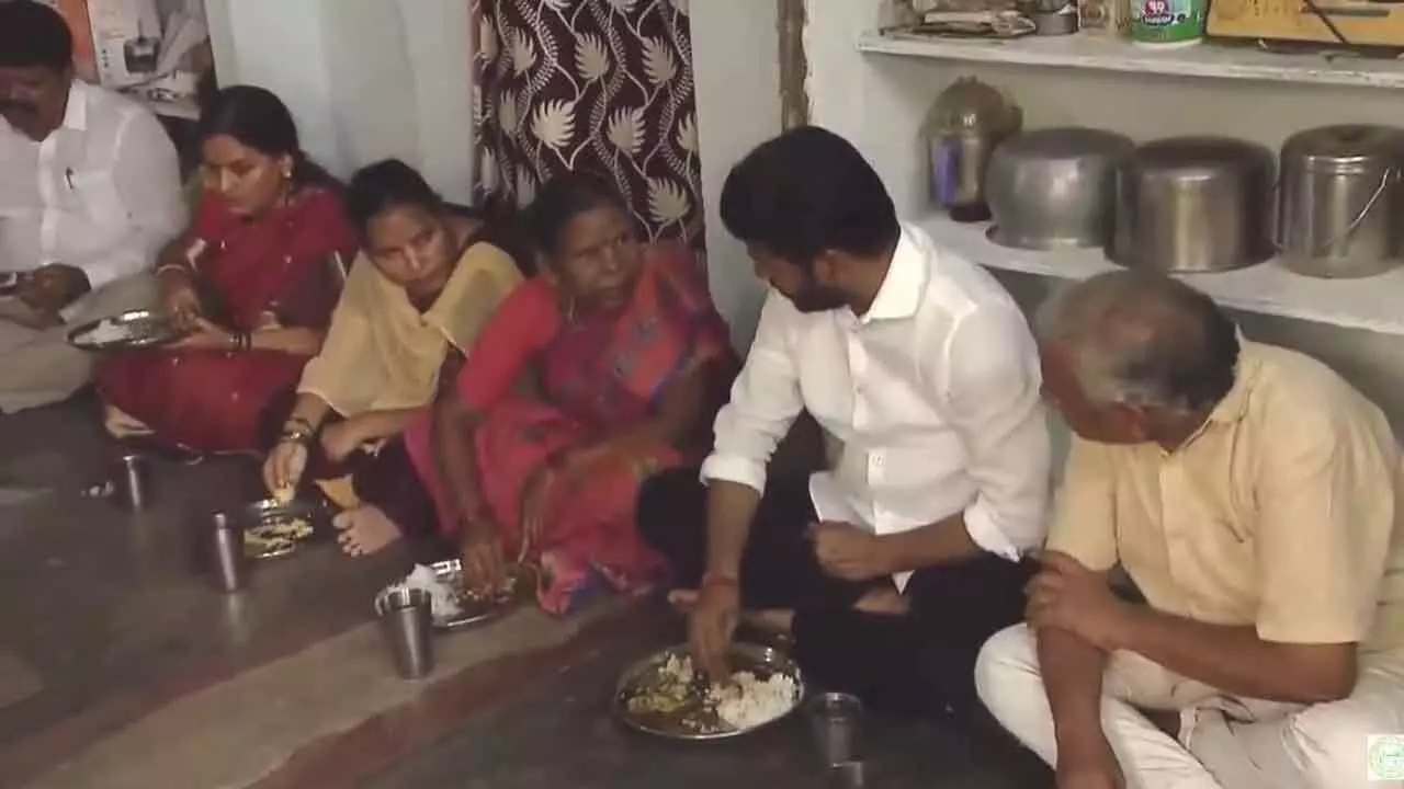 CM Revanth Reddy visits home of beneficiary in Sarapaka and shares midday meal