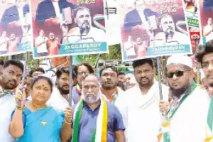 Jagga Reddy leads Jai Bhim rally in Sangareddy, asks Amit Shah to apologize