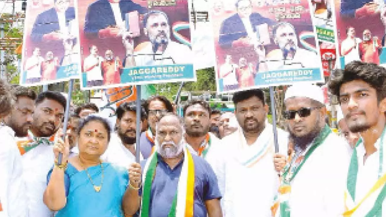 Jagga Reddy leads Jai Bhim rally in Sangareddy, asks Amit Shah to apologize