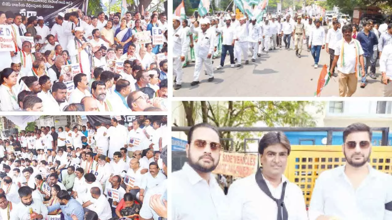 Senior Congress leaders and ministers join large protest at city ED office