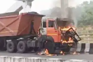 Driver unharmed after coal truck fire