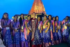 Miss World Contestants Visit Ramappa Temple in Sarees to Experience Indian Culture