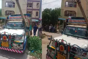 Bolero Hits Electric Pole Near Sathya Sai Vidya Mandir in Gadwal, Avoiding Accident