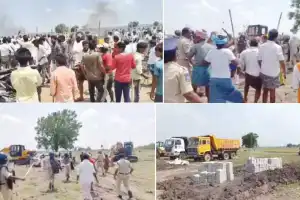 Protesters set fire to factory vehicles during demonstration