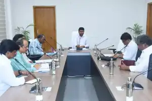 Collector Santosh tells officials to speed up finishing the double bedroom housing project