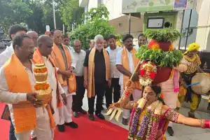 Gaddam Prasad attends Lal Darwaja Bonalu at Telangana Bhavan in Delhi