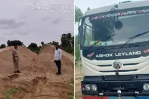 Truck Confiscated in Gadwal for Transporting Sand Illegally from Karnataka