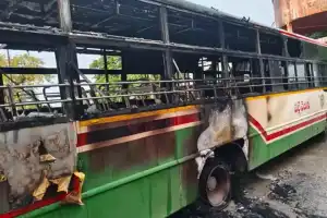Unknown individuals set bus on fire in Nalgonda district
