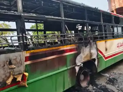 Unknown individuals set bus on fire in Nalgonda district