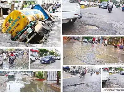 Road collapses in Banjara Hills after water tanker accident