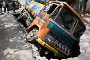 Road Collapses in Banjara Hills After Water Tanker Accident, Raising Safety Concerns