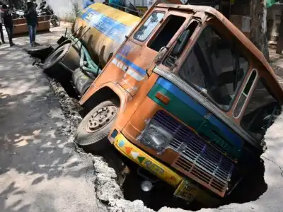 Road Collapses in Banjara Hills After Water Tanker Accident, Raising Safety Concerns