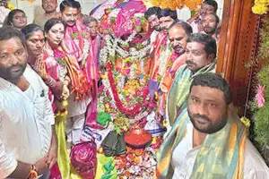 TSTDC leader presents offering at Mutyalamma temple