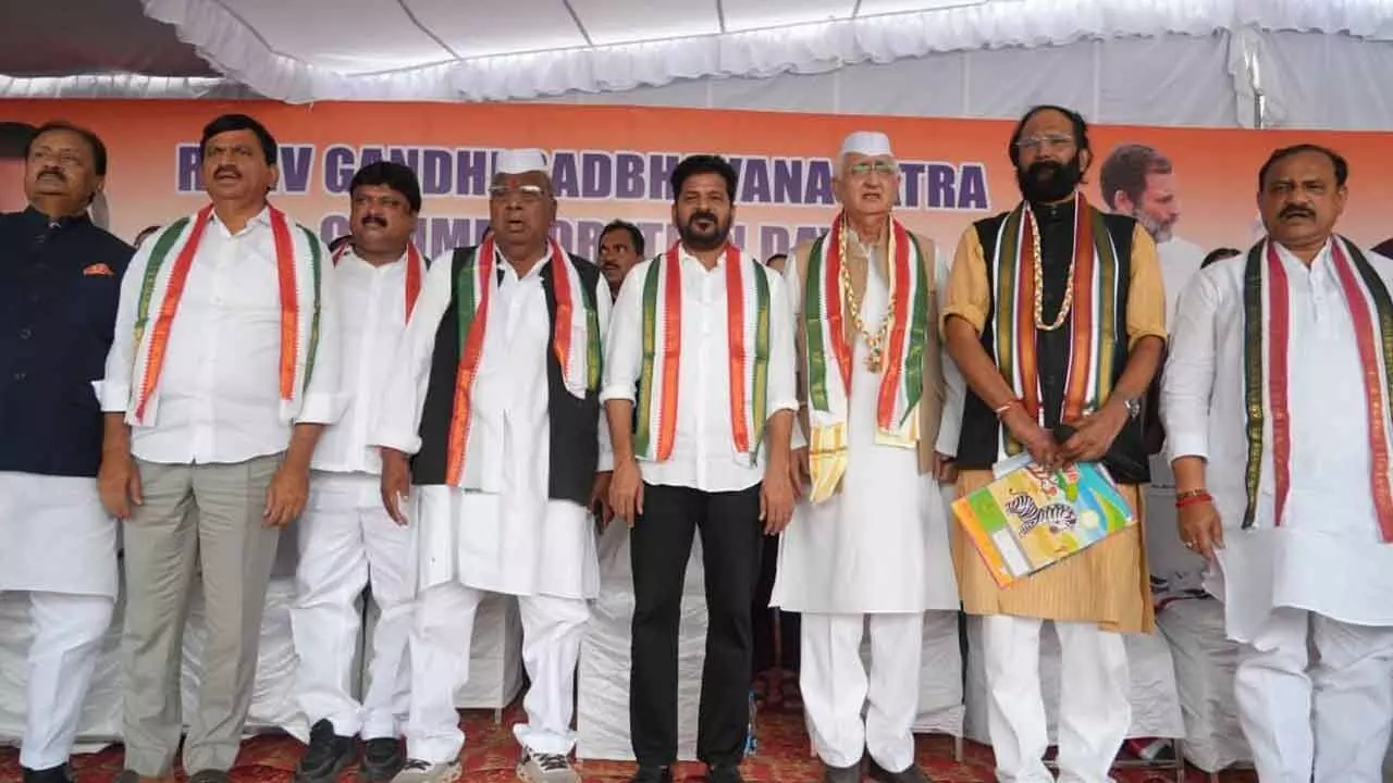 Telangana CM Revanth Reddy honors Rajiv Gandhi at Sadbhavana Yatra in Charminar