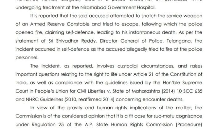 TGHRC Demands Police Report on Nizamabad Encounter by November 24