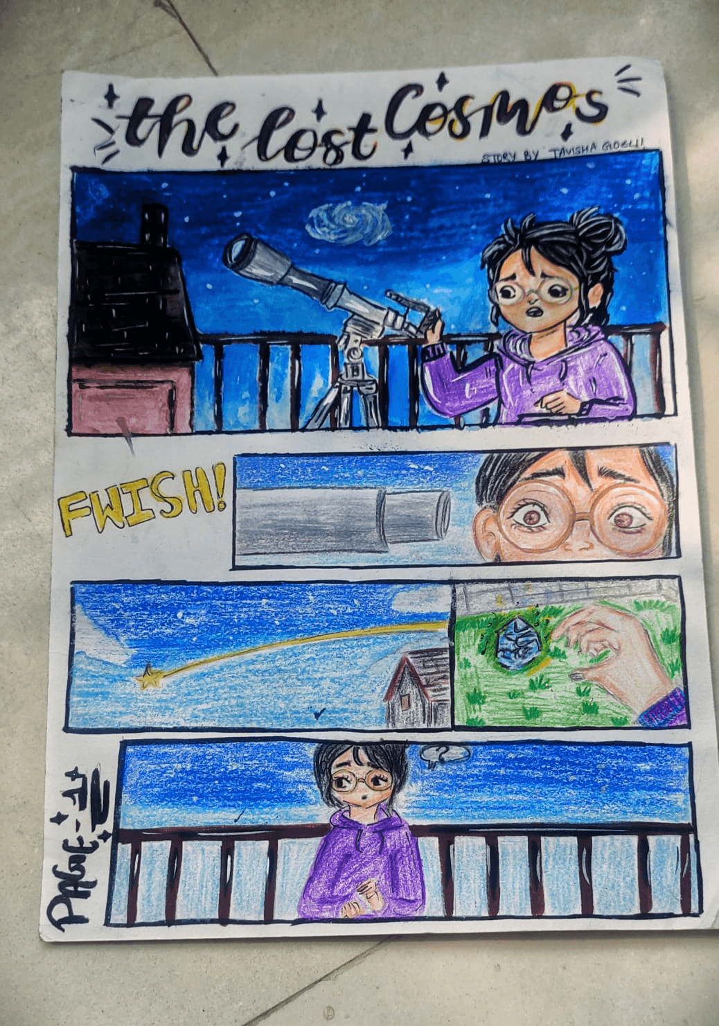 Tavisha has secured third position with her art work 'The lost Cosmos'