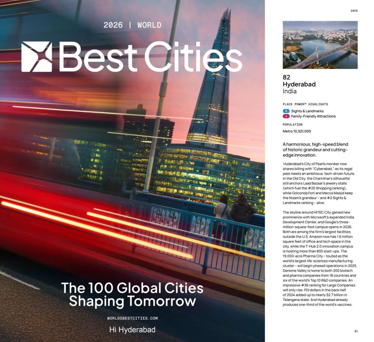 Hyderabad Ranks 82nd in World’s 100 Best Cities 2026, Scores #2 in Sights & Landmarks