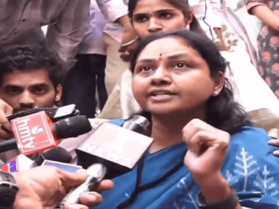 BRS candidate Maganti Sunitha stages protest at Yusuf Guda polling booth alleging fake voting