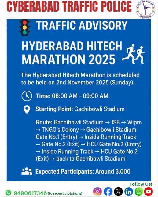 Hyderabad Hitech Marathon 2025: Traffic Advisory and Route Details