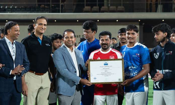 CM Revanth Reddy Plays Friendly Football Match at Woxsen University