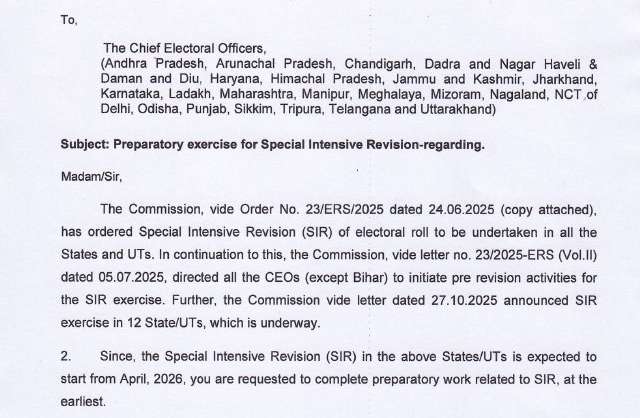 Telangana and Andhra Pradesh to Conduct SIR from April 2026