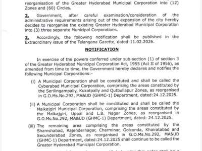 Telangana Govt Splits GHMC Into 3 Bodies: Cyberabad, Malkajgiri Municipal Corporations Formed