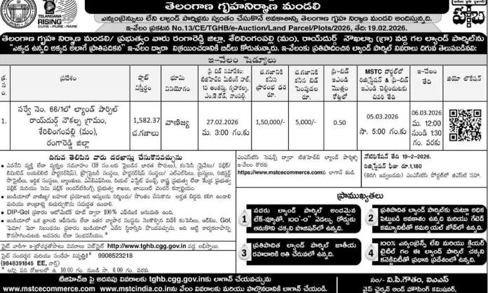 Telangana Housing Board to Auction 1500 Sq Yard Commercial Plot in Manikonda