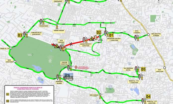 Traffic Diversions at Banjara Hills Road No. 2 for Flyover Construction from Feb 27