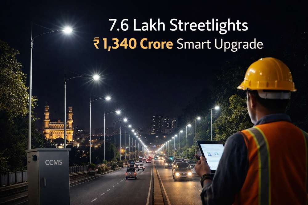 Hyderabad Plans ₹1,340 Crore Streetlight Overhaul; 7.6 Lakh Lights to Be Replaced Under Smart Upgrade