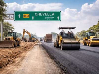 NH-163 Moinabad Chevella Manneguda highway work in full swing