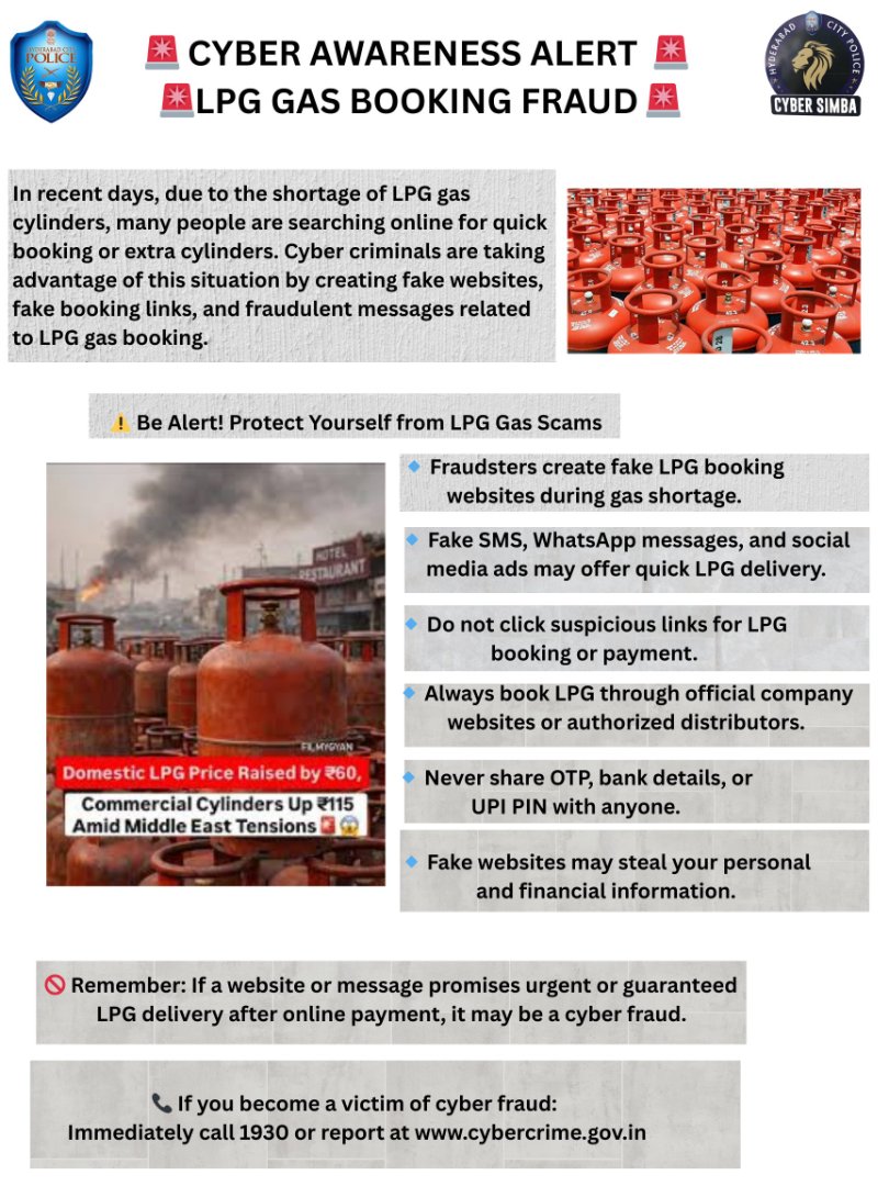 Cyber Criminals Exploit LPG Cylinder Shortage Through Fake Booking Websites and Fraudulent Links
