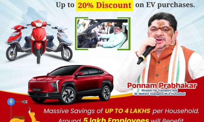 Telangana Offers 20% EV Discounts to 5 Lakh Government Employees