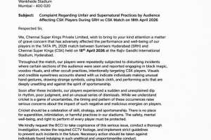 Fake CSK ‘Black Magic’ Complaint Letter Goes Viral After SRH Victory