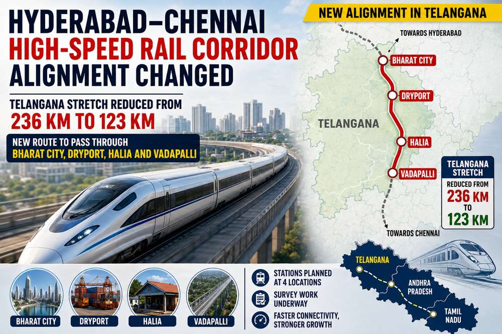 Hyderabad–Chennai High-Speed Rail Corridor Alignment Changed; Telangana Stretch Reduced to 123 Km