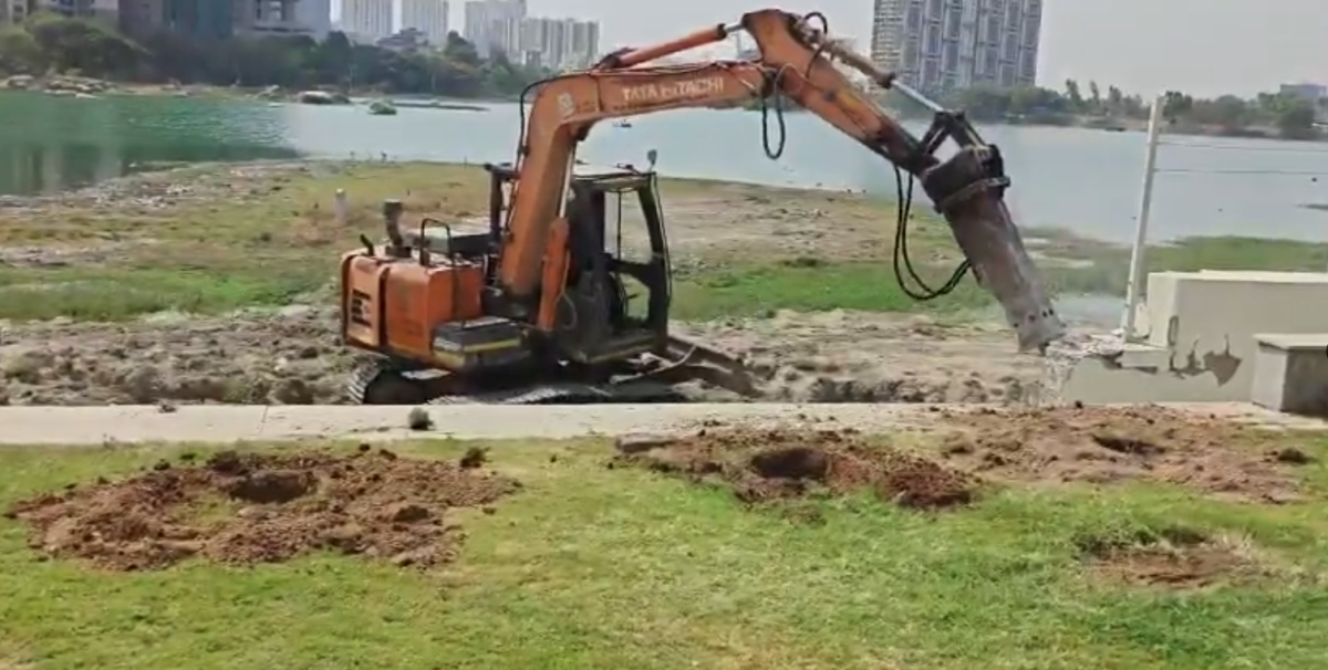 HYDRAA Demolishes Illegal Structures at Kokapet Kotha Cheruvu Lake in Major Crackdown