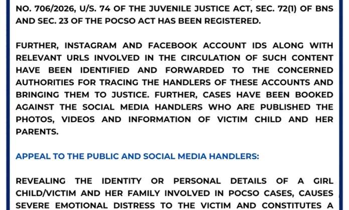 Cyberabad Police Register Cases Against Social Media Accounts for Sharing Minor Victim’s Photos and Videos in POCSO Case