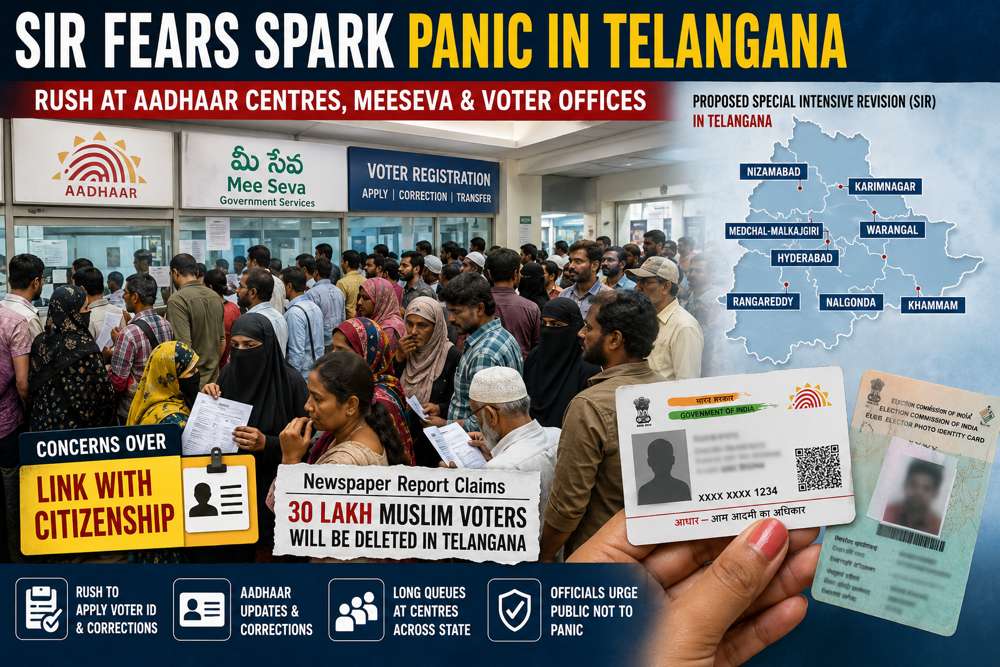 SIR Fears Trigger Panic Across Telangana: Rush at Aadhaar Centres and MeeSeva Offices
