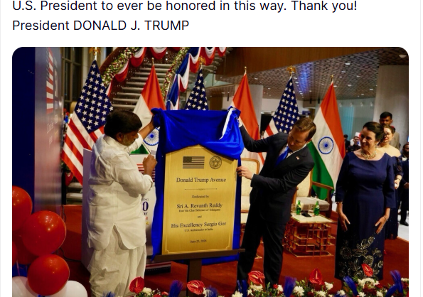 US President Donald Trump Thanks Telangana After Hyderabad Unveils ‘Donald Trump Avenue’