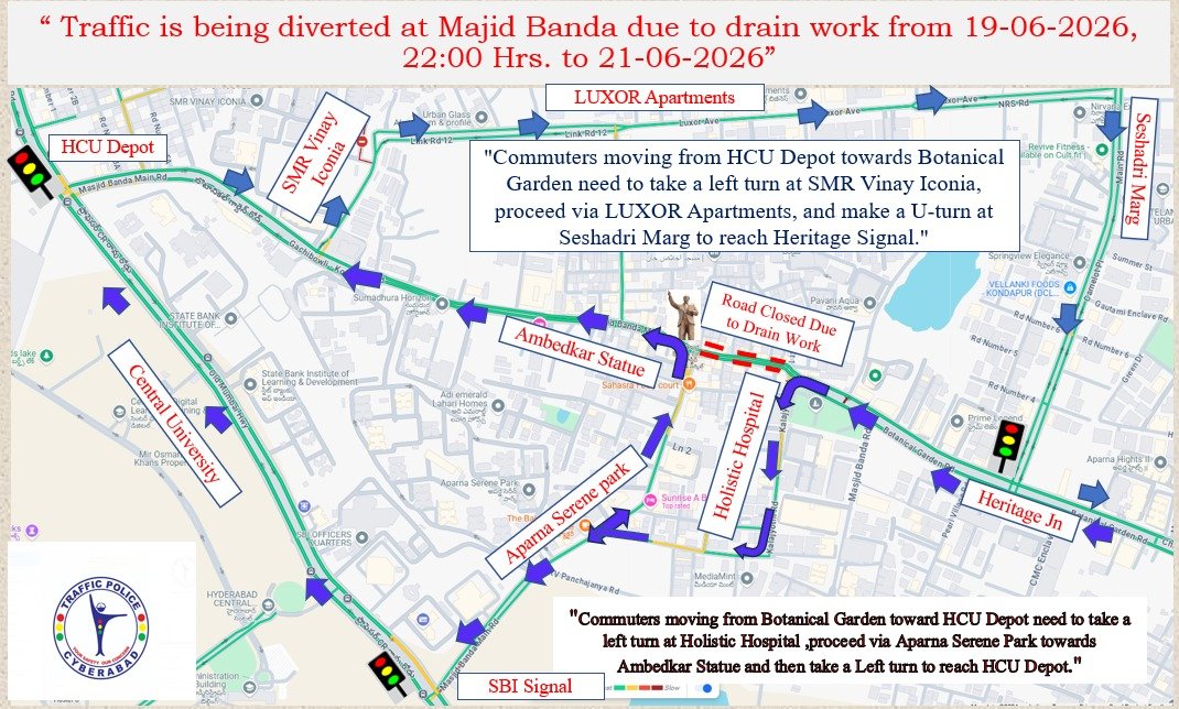 Majid Banda Road Closure: Traffic Diversions in Place for Drain Work Until June 21