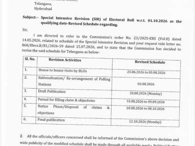 ECI Extends Telangana SIR Schedule; Final Electoral Roll to Be Published on October 12
