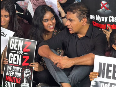 KTR Joins BRSV Protest at Indira Park Against Central Government Crackdown on Students