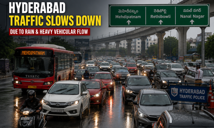 Hyderabad Traffic Slows Down After Rain; Mehdipatnam–Rethibowli Stretch Faces Congestion