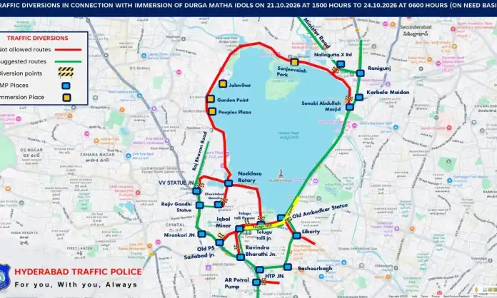 Hyderabad Police Announce Key Traffic Diversions At Tank Bund And Khairatabad For Durga Matha Immersion